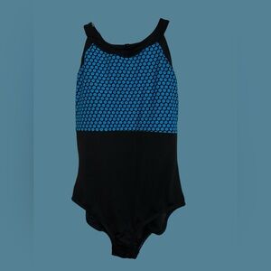 Women’s Black One-Piece Swimsuit with Blue Dot Panel